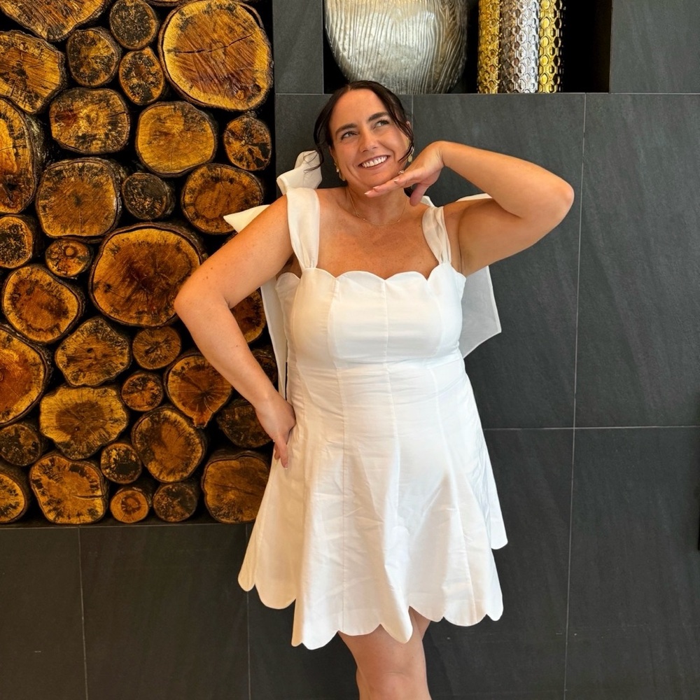 Anthropologie BHLDN Izzy Bow Scallop-Trim A-Line Mini Dress - Picture 3 of 3